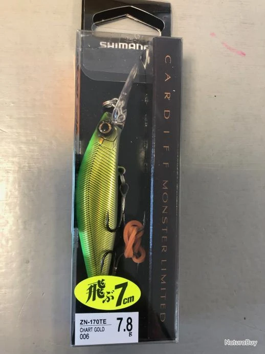 Leurre Shimano Cardiff Monster Limited 7cm 7 Flottant 7,8 Chart Gold 3 Leurre Shimano Cardiff Monster Limited 7cm 7 Flottant 7,8 Chart Gold